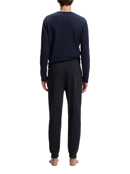 BOSS Cotton Blend Structure Lounge Trousers, Dark Blue - view 2, Dark Blue