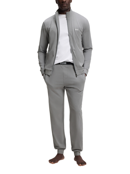 HUGO BOSS Zip Front Long Cotton Blend Loungewear Set, Open Grey, Open Grey