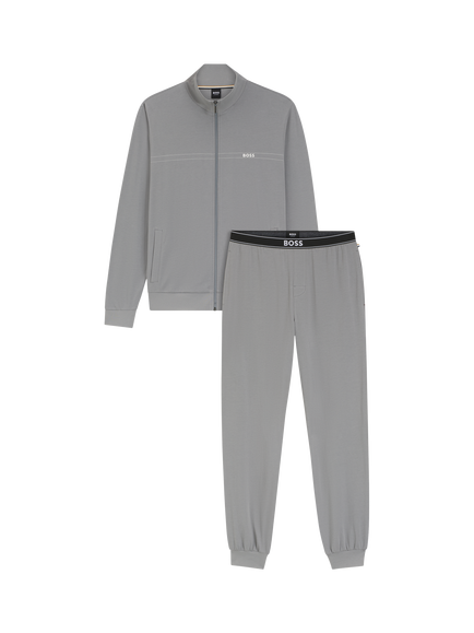 HUGO BOSS Zip Front Long Cotton Blend Loungewear Set, Open Grey - view 2, Open Grey