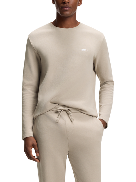 BOSS Cotton Blend Waffle Texture Embroidery Logo Lounge Top, Light Beige, Light Beige