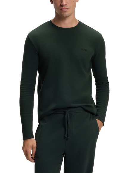 BOSS Cotton Rich Embroidery Logo Long Sleeve Crew Neck TopBOSS Cottton Rich Embroidery Logo Long Sleeve Crew Neck Top, Dark Green, Dark Green