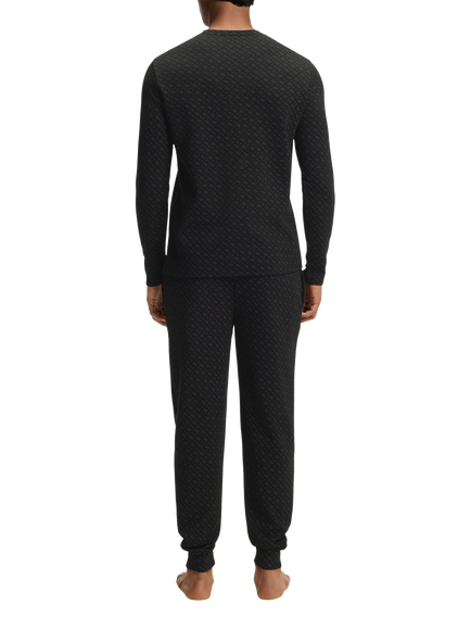 BOSS Cottton Rich All Over Print Long Sleeve Crew Neck Top, Black - view 2, Black