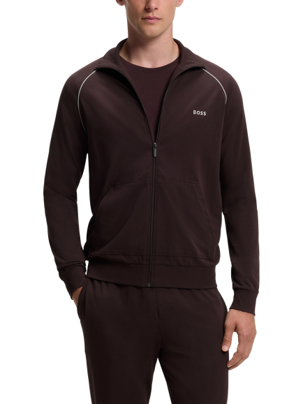 BOSS Stretch Cotton Zip Sports Jacket, Dark Brown, Dark Brown