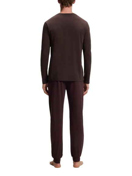 BOSS Stretch Cotton Embroidery Logo Long Sleeve Crew Neck Top, Dark Brown - view 2, Dark Brown