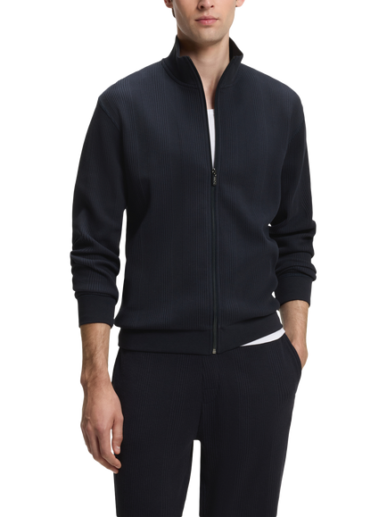 BOSS Cotton Rich Structure Zip Lounge Jacket, Dark Blue, Dark Blue