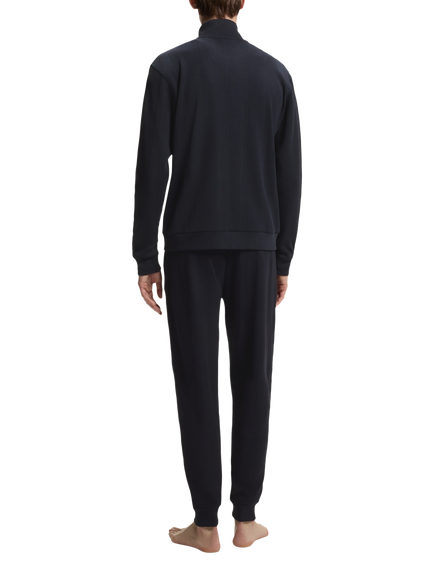 BOSS Cotton Rich Structure Zip Lounge Jacket, Dark Blue - view 2, Dark Blue
