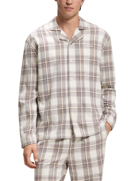 BOSS Cotton Blend Holiday Check Pyjama Set, Open White, Open White