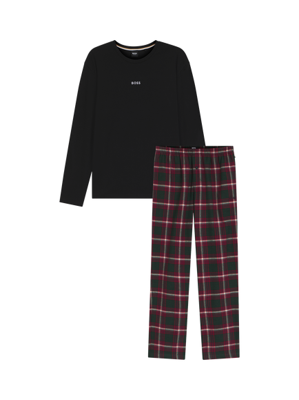 BOSS Cotton Blend Tonal Embroidered Logo Pyjama Set, Open Red, Open Red
