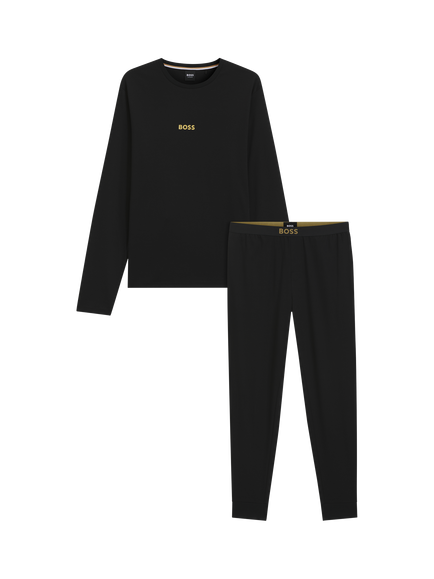 BOSS Exposed Waistband Pyjama Set, Black, Black