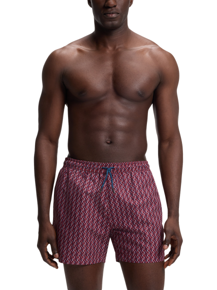 BOSS Vibe Geometric Pattern Swim Shorts, Medium Red, Medium Red