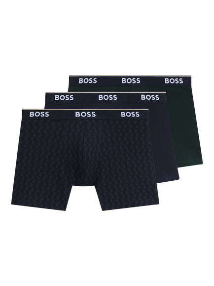 BOSS Stretch Cotton Boxer Briefs, Pack of 3, Black, Black