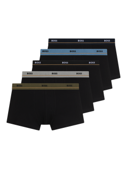 HUGO BOSS BOSS Cotton Blend Trunks, Pack of 5, Black, Black