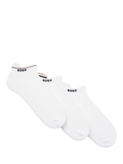 HUGO BOSS BOSS Cotton Blend Trainer Socks, Pack of 3, White, White
