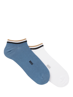 HUGO BOSS BOSS Cotton Blend Trainer Socks, Pack of 2, Blue/White, Blue/White