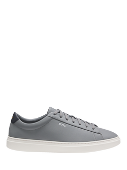 BOSS Kieran Leather Lace Up Trainers, Grey, Grey
