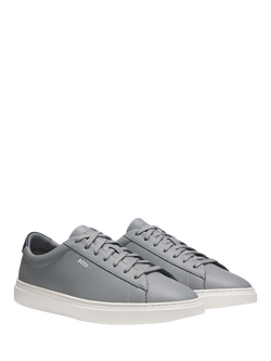 BOSS Kieran Leather Lace Up Trainers, Grey - view 2, Grey