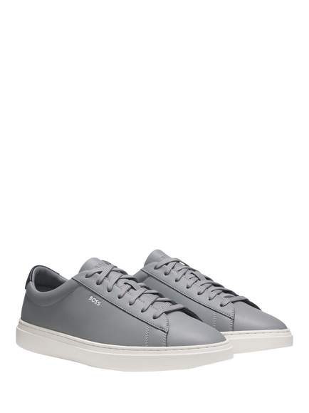 BOSS Kieran Leather Lace Up Trainers, Grey - view 2, Grey