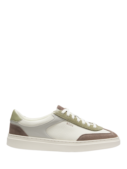 BOSS Kieran Leather Lace Up Trainers, Open Beige, Open Beige