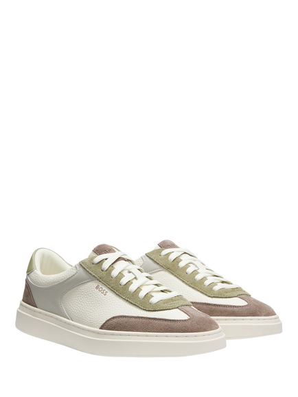 BOSS Kieran Leather Lace Up Trainers, Open Beige - view 2, Open Beige