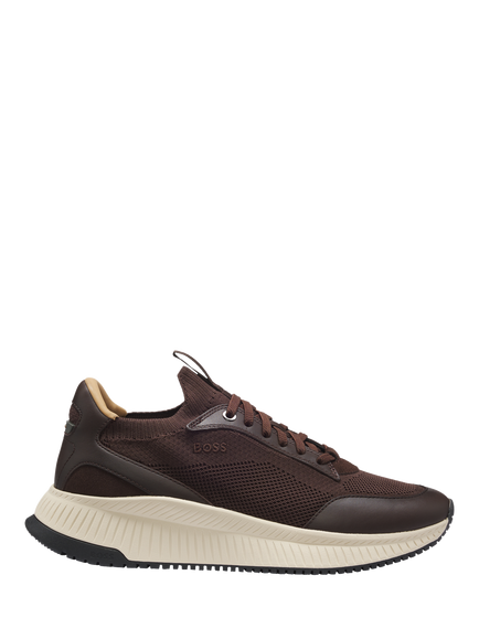 BOSS TTNM Evo Knitted Leather Trainers, Dark Brown, Dark Brown