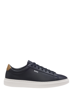 BOSS Kieran Leather Lace Up Trainers, Dark Blue, Dark Blue