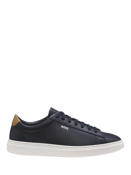 BOSS Kieran Leather Lace Up Trainers, Grey, Dark Blue