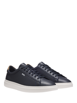 BOSS Kieran Leather Lace Up Trainers, Dark Blue - view 2, Dark Blue