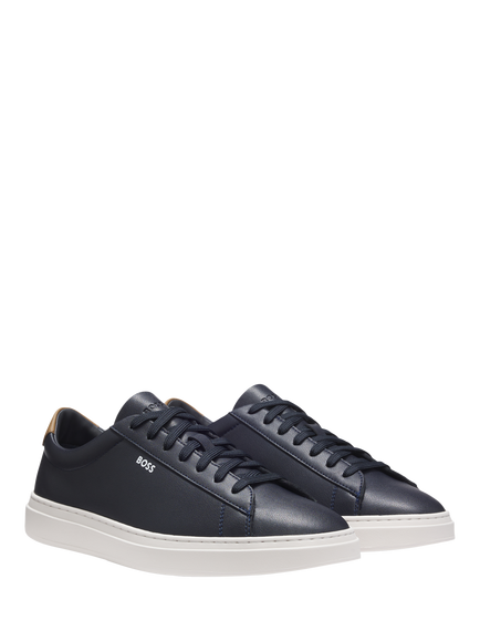 BOSS Kieran Leather Lace Up Trainers, Grey - view 2, Dark Blue