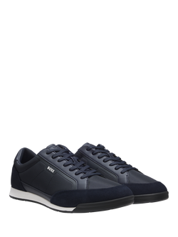 BOSS Nitan Low Lace Up Trainers, Dark Blue - view 2, Dark Blue