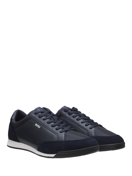 BOSS Nitan Low Lace Up Trainers, Dark Blue - view 2, Dark Blue