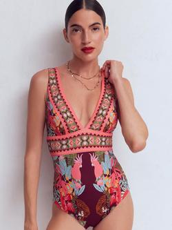 Boden Porto V-Neck Swimsuit, Chocberry, Chocberry