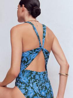 Boden Mykonos Deep V Floral Swimsuit, Green - view 2, Green