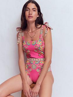 Boden Bow Tie Shoulder Floral Swimsuit, Sangria, Sangria