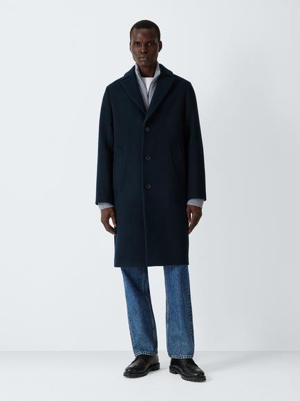 Kin Single Breasted Wool Overcoat, Dark Sapphire, Dark Sapphire