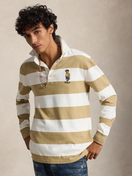 Polo Ralph Lauren Litchfield Cotton Rich Striped Rugby Shirt, Rl Khki/Trphy Crm-hr, Rl Khki/Trphy Crm-hr