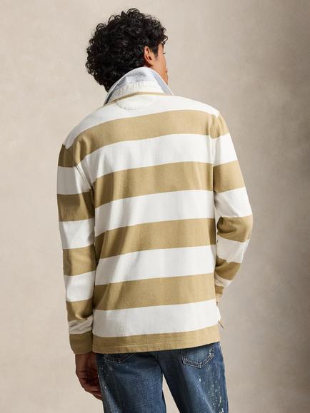 Polo Ralph Lauren Litchfield Cotton Rich Striped Rugby Shirt, Rl Khki/Trphy Crm-hr - view 2, Rl Khki/Trphy Crm-hr