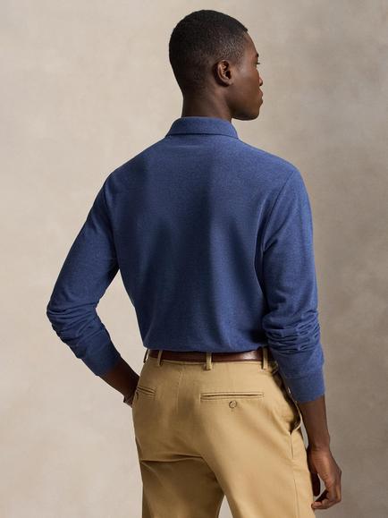 Polo Ralph Lauren Mesh Custom Slim Fit Long Sleeve Polo Shirt, Derby Blue Heather - view 2, Derby Blue Heather