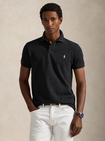 Polo Ralph Lauren Mesh Custom Slim Fit Polo Shirt, Black Marl Heather/C, Black Marl Heather/C