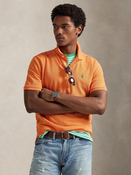 Polo Ralph Lauren Mesh Custom Slim Fit Short Sleeve Polo Shirt, Kona Orange, Kona Orange