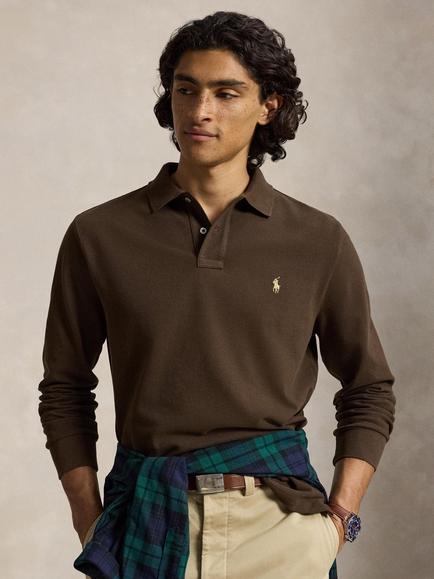 Polo Ralph Lauren Mesh Custom Slim Fit Long Sleeve Polo ShirtPolo Ralph Lauren Mesh Custom Slim Fit Long Sleeve Polo Shirt, Nutmeg Brown/C8663, Nutmeg Brown/C8663