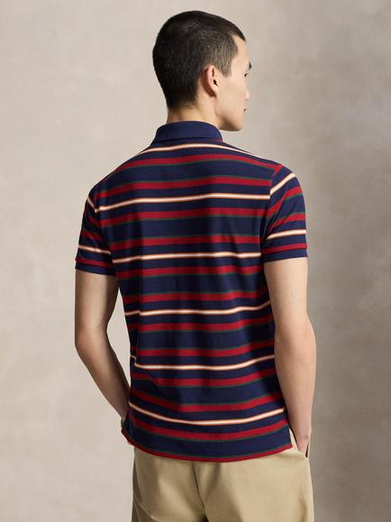Polo Ralph Lauren Mesh Stripe Custom Slim Fit Short Sleeve Polo Shirt, Newport Navy/Multi - view 2, Newport Navy  Multi