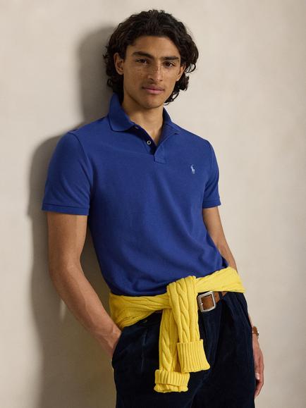 Polo Ralph Lauren Mesh Custom Slim Fit Cotton Polo Shirt, Blue Yacht/C7553, Blue Yacht/C7553