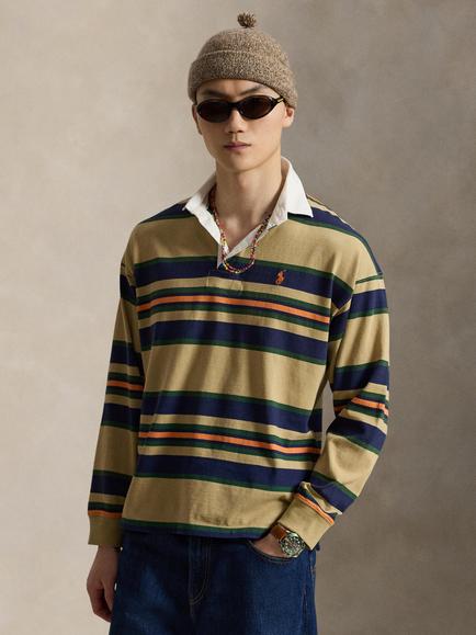 Polo Ralph Lauren Striped Cotton Rugby Shirt, Rl Khaki Multi, Rl Khaki Multi
