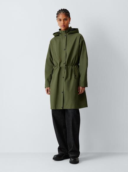 John Lewis Cinch Waist Hooded Parka Jacket, Khaki, Khaki