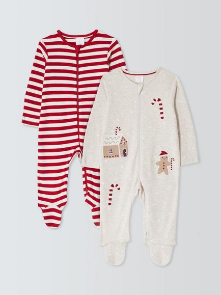 John Lewis Baby Christmas Zip-Up Sleepsuits, Pack of 2, Multi, Multi