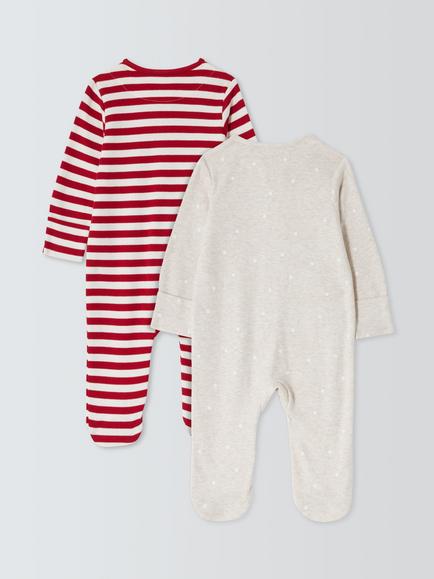 John Lewis Baby Christmas Zip-Up Sleepsuits, Pack of 2, Multi - view 2, Multi