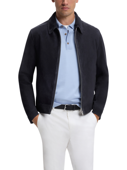 HUGO BOSS BOSS Zip Front Suede Jacket, Dark Blue, Dark Blue