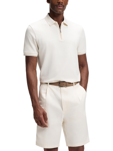 BOSS Pure Cotton Zip Neck Polo Shirt, Open White, Open White