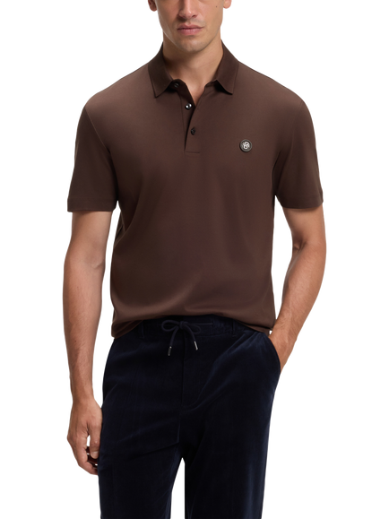 BOSS Cotton Regular Fit Short Sleeve Polo Shirt, Dark Brown, Dark Brown