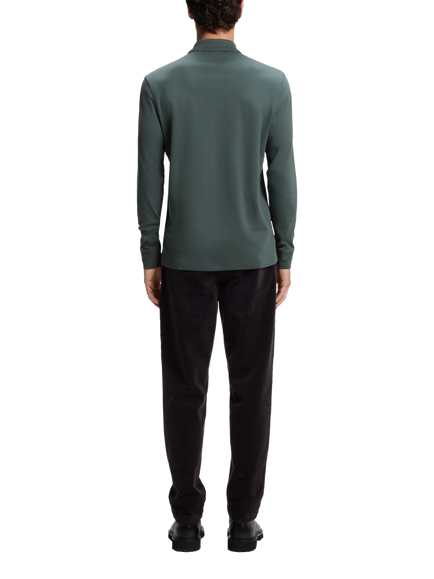 BOSS Cotton Regular Fit Long Sleeve Polo Shirt, Open Green - view 2, Open Green